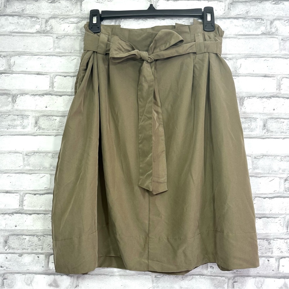 A New Day Women's Olive Green Paper Bag Waist Front Tie Skirt - NWT